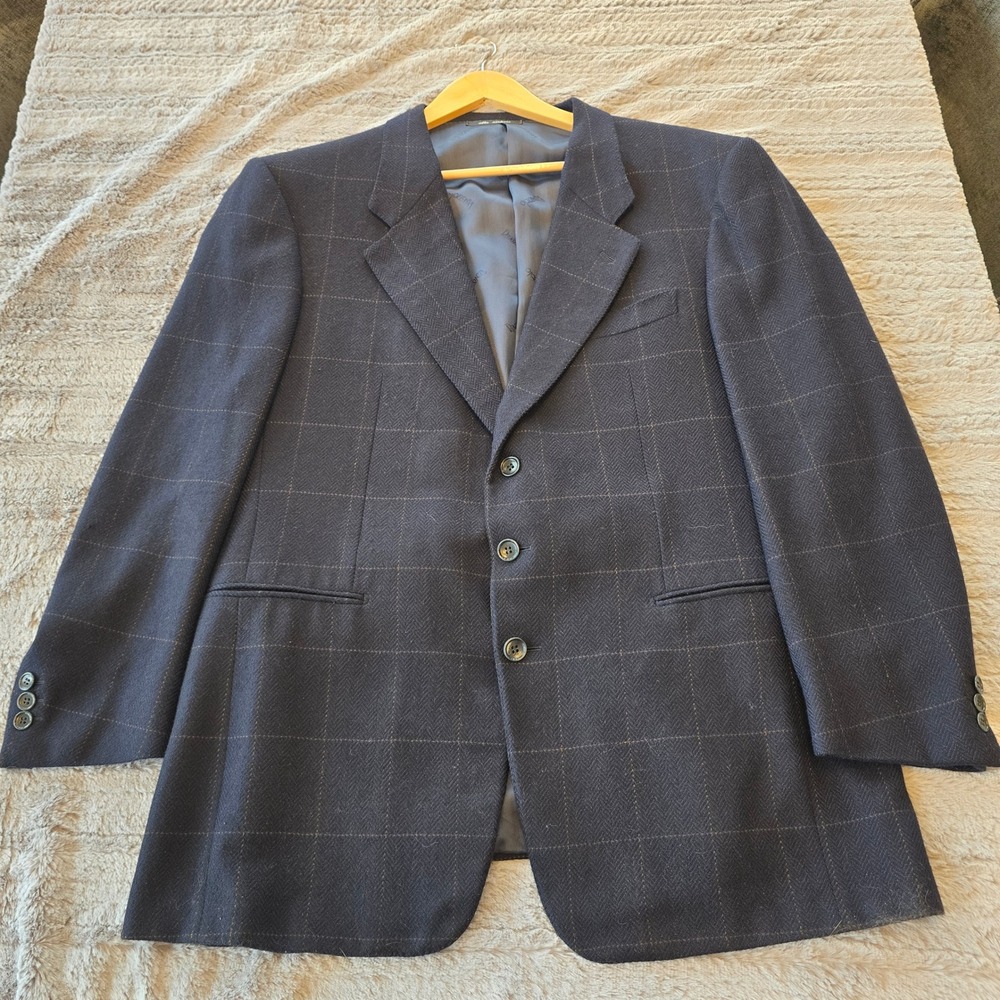 Ravazzolo Loro Piana 100% Cashmere‎ Blazer 52L Navy Windowpane Sport Coat Italy